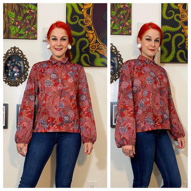 Vintage 1970’s Red Floral Blouse by California Girl 