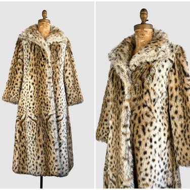 HELLO KITTY 70s Vintage St. Moritz Faux Leopard Fur Coat | 1970s Plush Animal Print with Satin Lining Overcoat | 60s Outerwear | Size Medium 