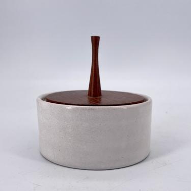 Raymor Ceramic and Teak Lidded Vessel Trinket 