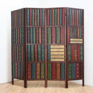 Trompe l'Oeil Bookshelves Folding Screen Room Divider 3D Bas Relief Library 