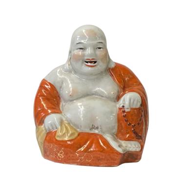 Vintage Finish Orange Off White Porcelain Happy Buddha Statue ws1585E 