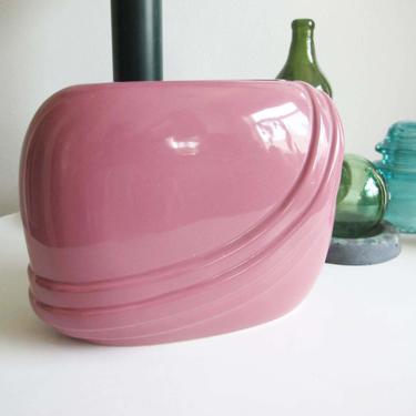 Vintage 80s Deco Ceramic Vase - Mauve Pink 80s Ceramic Pottery - 80s Home Decor - Round Square Molded Minimalist 1980s Flower Vase 