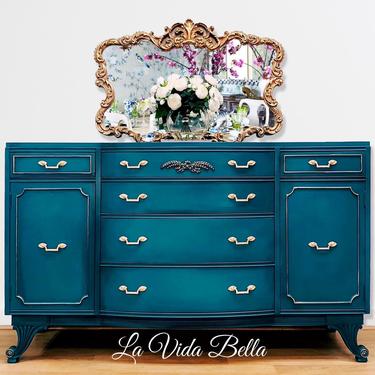 Stunning Vintage Buffet from Rway, Sideboard, Hand painted, Server, blue. 
