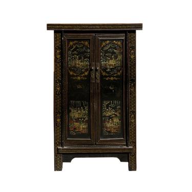 Chinese Vintage Distressed Color Scenery Graphic Dresser Cabinet cs7140E 