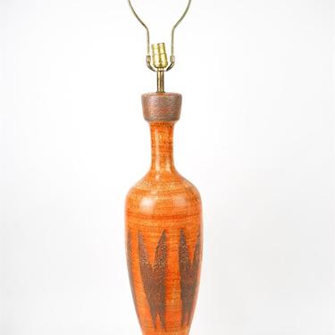 Tall Orange Ceramic Table Lamp w/ Walnut base