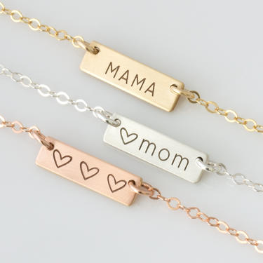 Engraved Mini Bar Necklace, Personalized Necklace in Gold, Silver, Rose Gold, Custom Mini Name Bar, Initial, Gift For Her, Mother Gift 