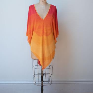 1970s Ombré Poncho / 70s Jersey Sunset Tunic Top 