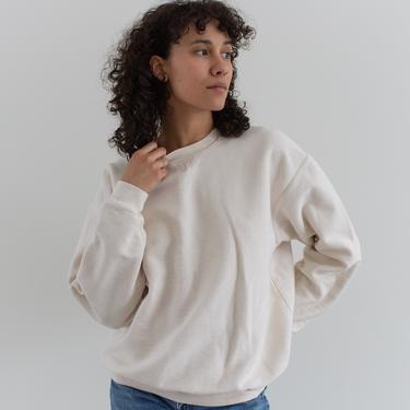 Vintage Off White Lands End Textured Sweatshirt | 90s Cotton Crew Neck | made in USA | M L | 