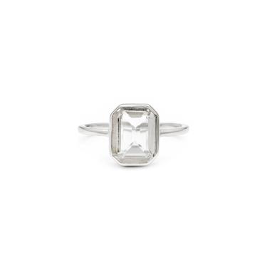 White Topaz Emerald Cut Ring - Sterling Silver