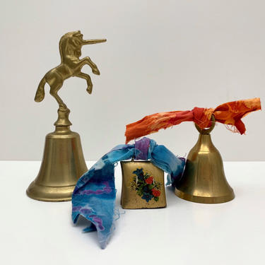 Brass Bell Set of 3 | Vintage Bells | Brass Unicorn Bell | Miniature Cowbell | Kids Room Decor | Gift for Girl | Instant Collection 