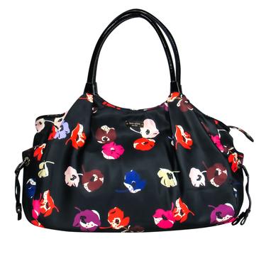 Kate Spade - Black Floral Nylon "Stevie" Baby Tote Bag