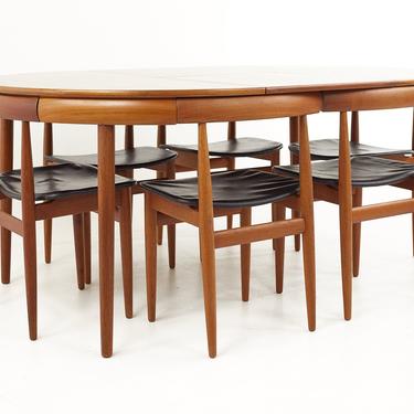 Frem Rojle Mid Century Teak Hidden Leaf Dining Table with 6 Nesting Chairs - mcm 