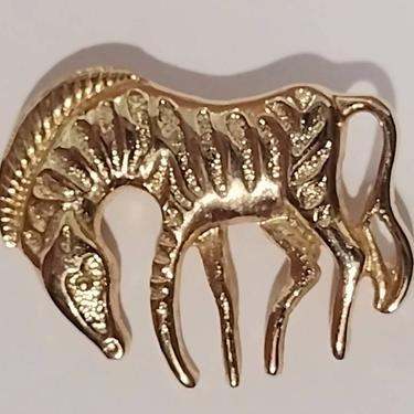 Vintage Gold Tone Metal Zebra Brooch Animal Pin Jewelry Scarf Pin 