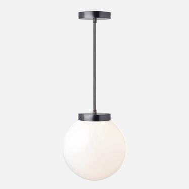 Glass Globe 10&amp;quot; Pendant Light with Stem - Black Brass, Hand Blown Glass, Minimal, Modern, Mid-Century, Industrial, Period Lighting, Vintage 