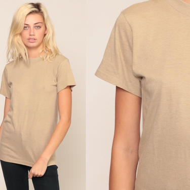 Burnout T Shirt Plain Tshirt Tan Shirt Vintage Sheer Shirt 80s Tee Shirt Grunge Soft T Shirt Paper Thin 1980s Light Brown Small 
