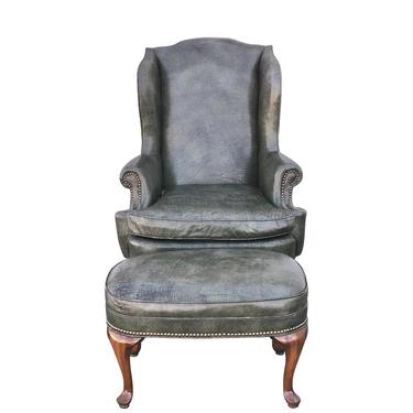 Queen Anne Style Wing Back Chair and Ottoman 