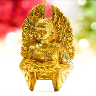 VINTAG: Gold Foiled Resin Angel Ornament - Angle Singing - Holiday, Christmas, Xmas - Musician Angel - SKU 15-E1-00033253 