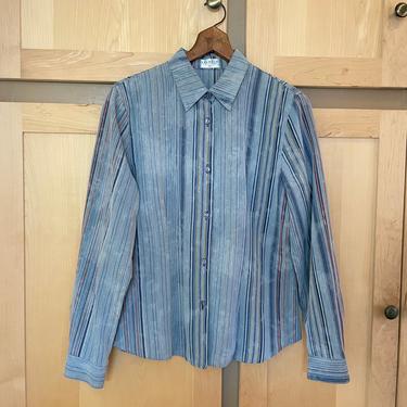 Vintage Striped Denim Shirt 90s Button Down Shirt 1990s Clothing 