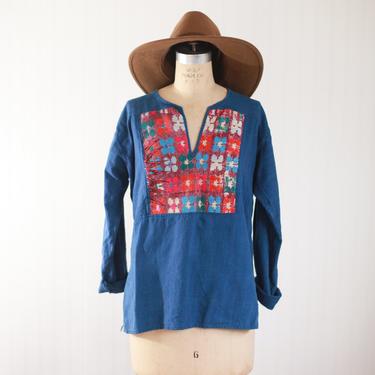 heavily embroidered chambray shirt - large 