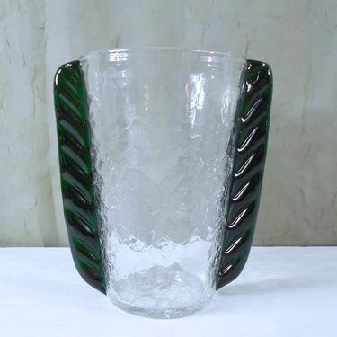 Blenko #473 Crackle Glass Vase with Applied Wings by Winslow Anderson 