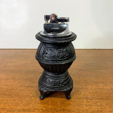 Vintage Cast Metal Pot Belly Stove Table Lighter 