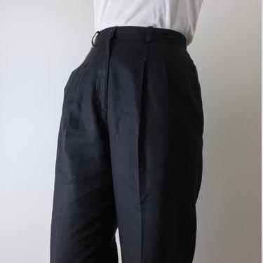 vintage black linen high waist trousers medium 