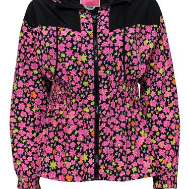 Kate Spade - Black & Pink Floral Print Zip-Up Hooded Athletic Jacket Sz XS