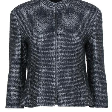 Akris Punto - Black & Gray Textured Zip-Up Wool Blend Jacket Sz 8