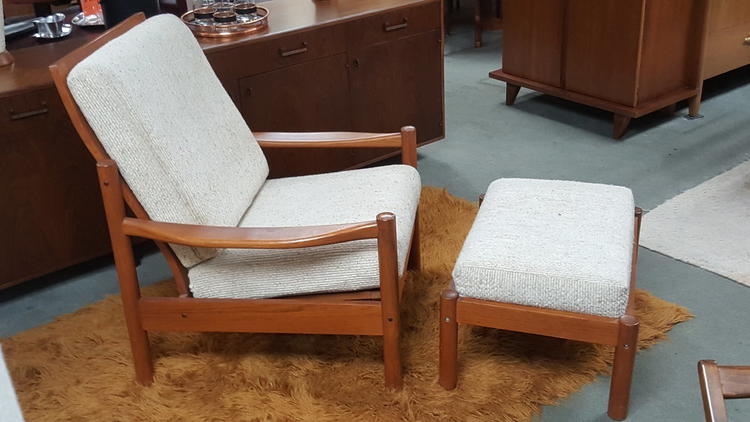 Danish Modern solid teak lounge chair and ottoman by Tarm Stole
