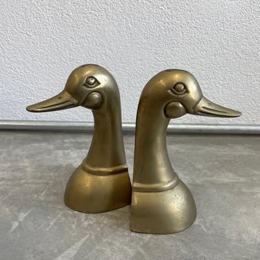 Vintage Brass Duck Head Bookends | Brass Bookshelf Decor | Vintage Brass Home Decor | Mid Century 