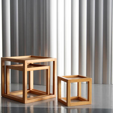 Set of 3 Nesting Wood Cube Tables