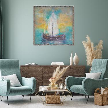 Sail Boat Nautical Woven Blanket ~ Sail Boat Print Throw Blanket ~ Sail Boat Wall Tapestry ~ Sail Boat Wall Art ~ Sail Boat Print Art 