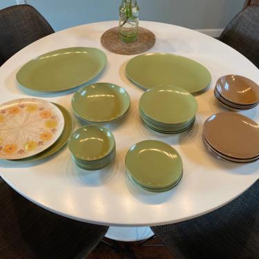 Set of 44 Vintage Melamine Dinnerware Avocado Green 