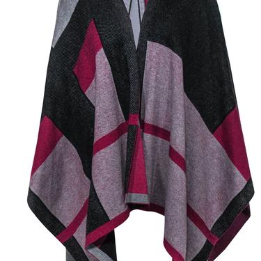 Lauren Ralph Lauren - Black, Grey & Magenta Colorblocked Poncho-Style Cardigan Sz M/L