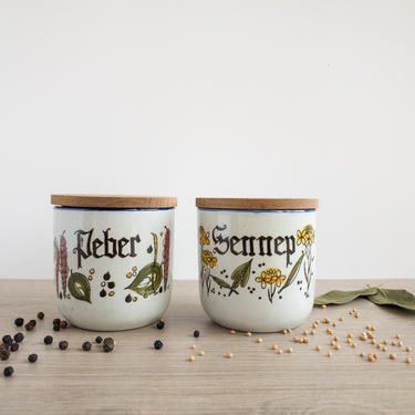 Vintage Knabstrup Pottery Spice Jars, Danish Sennep and Peber Ceramic Containers, Pernille Series, Mustard Seed and Pepper Jars 