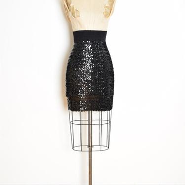 vintage 80s pencil skirt black sequin high waisted tight bandage disco XS S bodycon clothing 