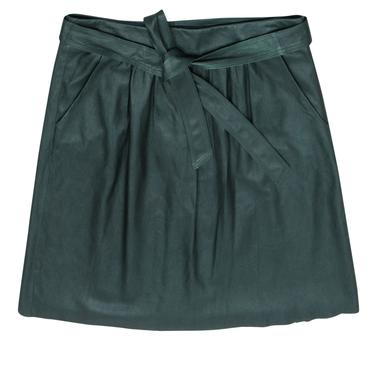 Elie Tahari - Forest Green Soft Leather Skirt w/ Bow Belt Sz 12