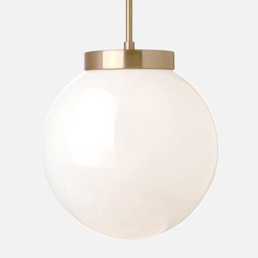 Glass Globe 10&quot; Pendant Light with Stem - Solid Brass, Hand Blown Glass, Minimal, Modern, Mid-Century, Industrial, Period Lighting, Vintage 
