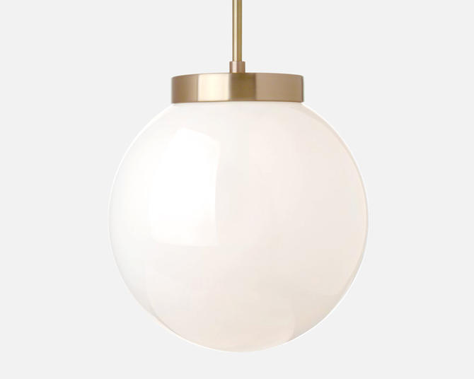 Glass Globe 10&amp;quot; Pendant Light with Stem - Solid Brass, Hand Blown Glass, Minimal, Modern, Mid-Century, Industrial, Period Lighting, Vintage 