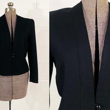 Vintage Blazer Fitted Cropped Jacket Black Viewpoint Japan Long Sleeve Coat Designer Buttons Suit Classic Minimalist 1980s 1990s Small XS 