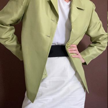 vintage lime green silk high waisted pant suit size us 10 