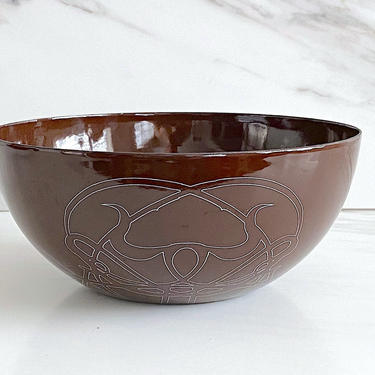 Vintage Mid Century Modern Enameled Bowl Brown w/ White Design 7 7/8&amp;quot; Diameter Cathrineholm? Finel? Scandinavian Enamelware TWO AVAILABLE 