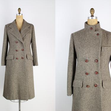 60s Brown Tweed Coat / Herringbone Coat / Winter Coat/ Size S/M 