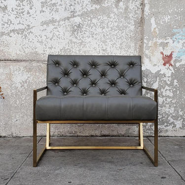 Gold bar leather gray chair