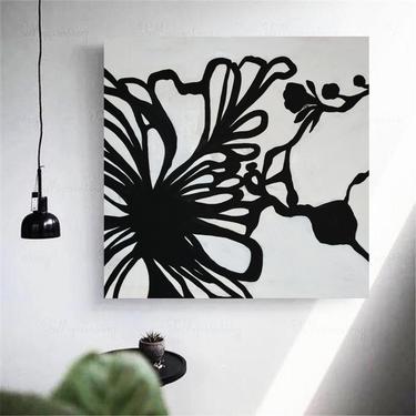 B/W Canvas Painting Large 36&quot;x36&quot; Abstract Minimalist Modern Original Contemporary Artwork Commission ArtbyDinaD by Art