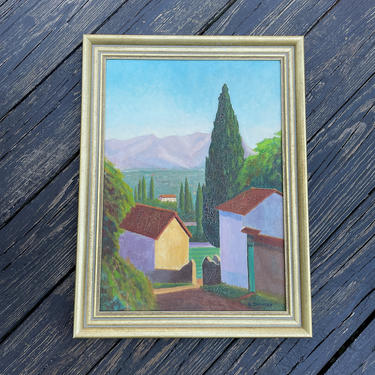 Vintage Original Painting, Acrylic on Board, Colorful French Mediterranean Impressionist Landscape - Toulon, Mont Faron, Signed Socharr 