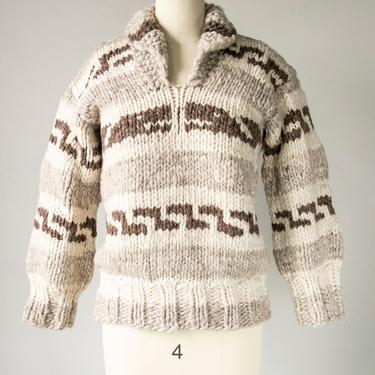 1960s Sweater Cowichan Cardigan Grey Wool Knit S 