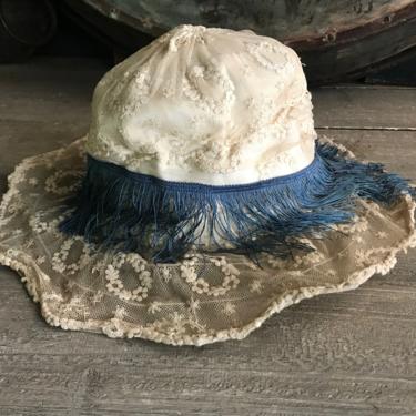 French Tulle Lace Hat, Edwardian, Wired, Summer Garden Tea, Embroidered Tulle Lace, Period Clothing 