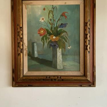 Vintage Hand Painted Flowers in a Vase by Josef Rettier