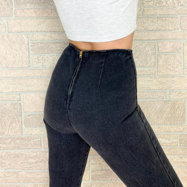 80's High Waisted Black Hot Pant Jeans / Size XS 24 25 